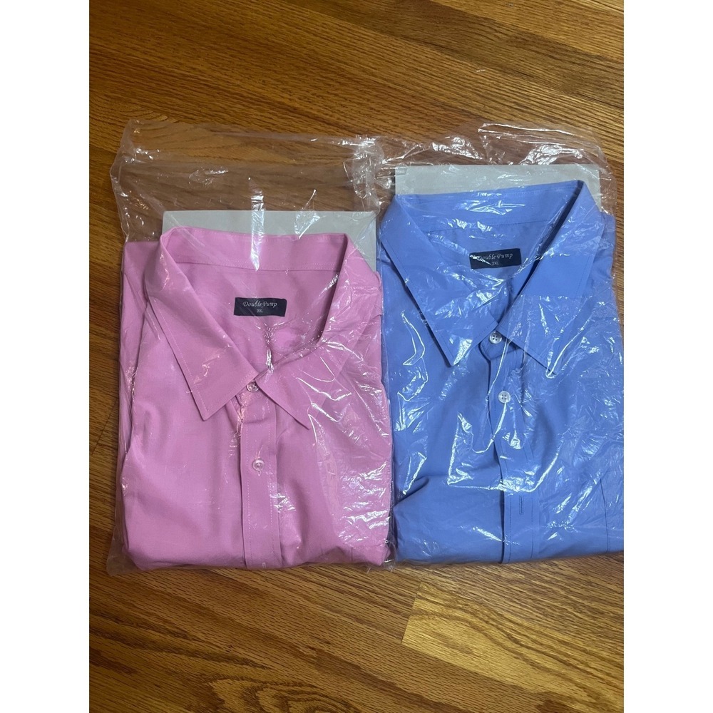 Double Pump Long S Dress Shirt Bundle 2 Pack Pink Light Blue Button Down 3XL New